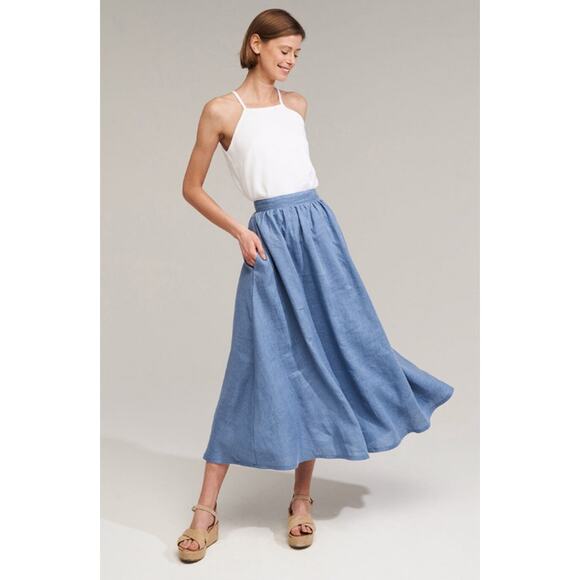 Linen Handmade Studio Cornflower Blue Shay Maxi Skirt - Picture 1 of 6